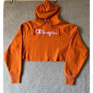 90s Champion Reverse Weave Hoodie Sweatshirt Orange Cropped Womens Size Large